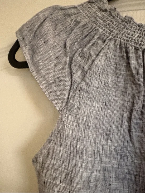 Joie Blue and White Grid Smocked Neck Top - Picture 5 of 5